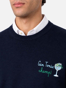 Maglione Heron Light blu navy con ricamo Gin tonic champ