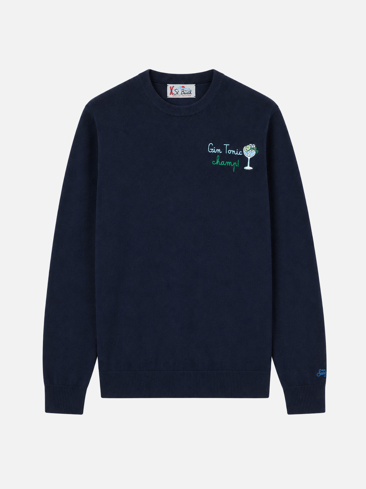 Maglione Heron Light blu navy con ricamo Gin tonic champ