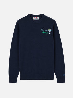 Maglione Heron Light blu navy con ricamo Gin tonic champ