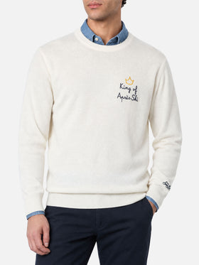 Off white Heron Light crewneck sweater with King of après ski embroidery