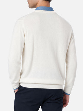Off white Heron Light crewneck sweater with King of après ski embroidery