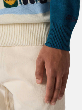 Maglione Heron verde ottanio con jacquard cartolina Après Ski