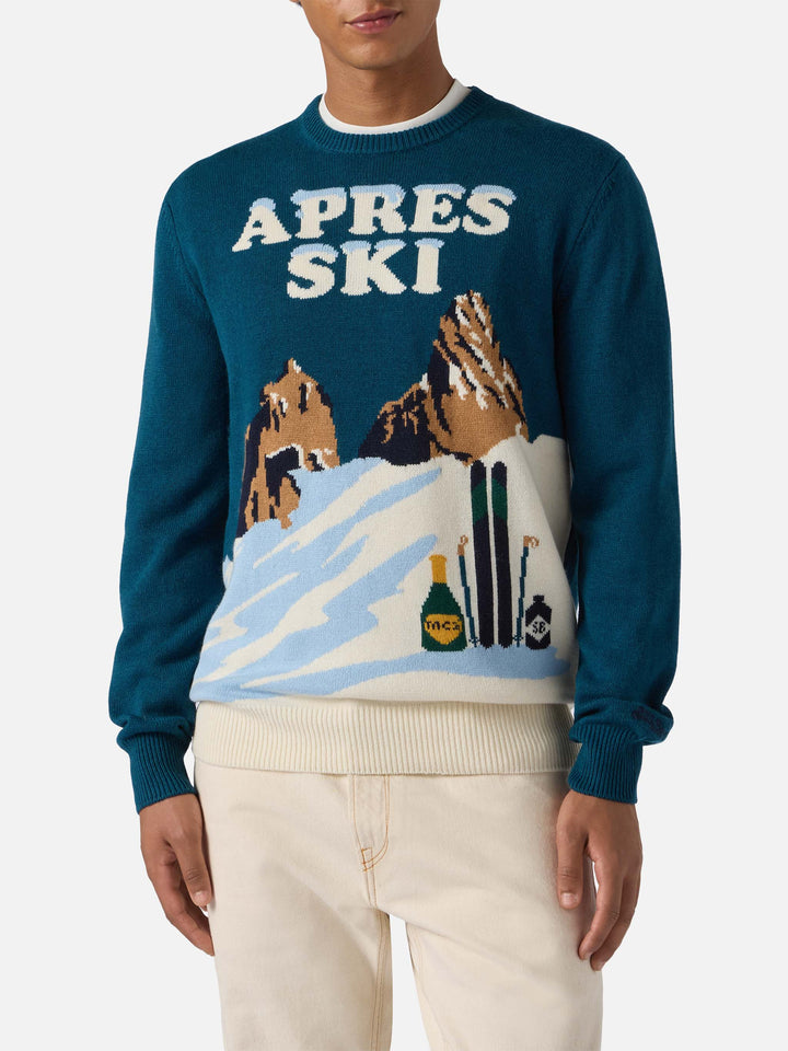 Maglione Heron verde ottanio con jacquard cartolina Après Ski