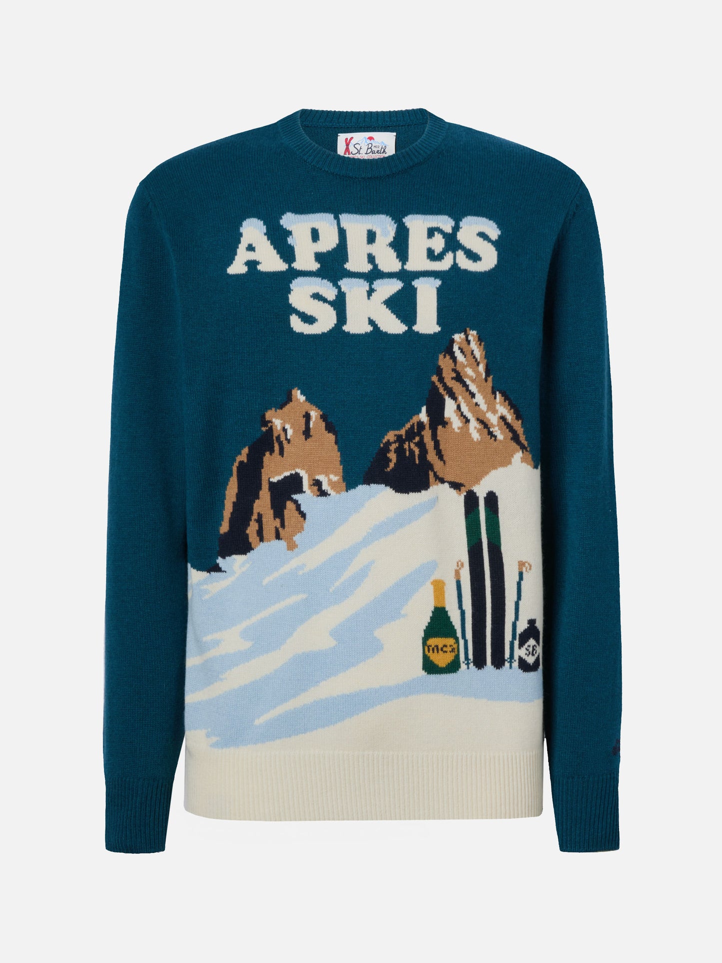 Maglione Heron verde ottanio con jacquard cartolina Après Ski