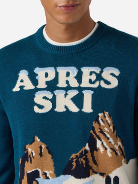 Maglione Heron verde ottanio con jacquard cartolina Après Ski