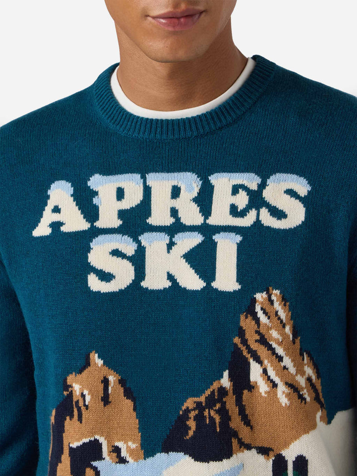 Maglione Heron verde ottanio con jacquard cartolina Après Ski
