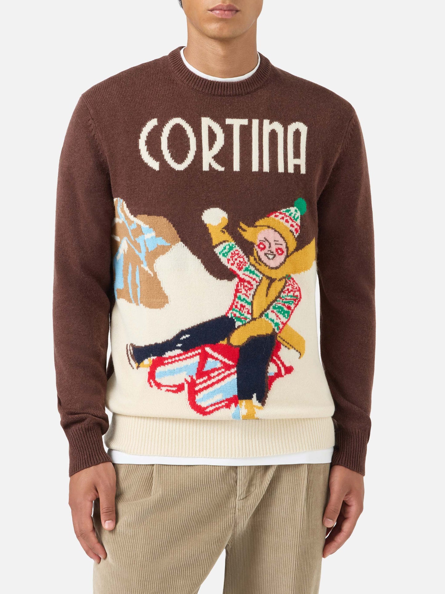 Maglione girocollo con jacquard Cortina postcard