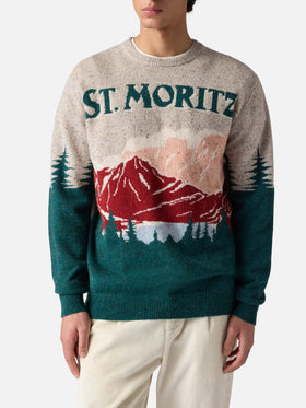 Maglione girocollo Heron in donegal con jacquard cartolina St. Moritz
