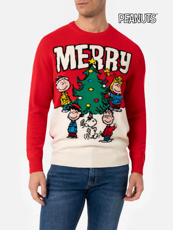 Roter Herrenpullover Heron mit Peanuts-Jacquard | SNOOPY PEANUTS SPECIAL EDITION