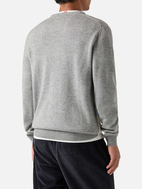Crewneck-Strickpullover Grey Heron mit The End Intarsie 