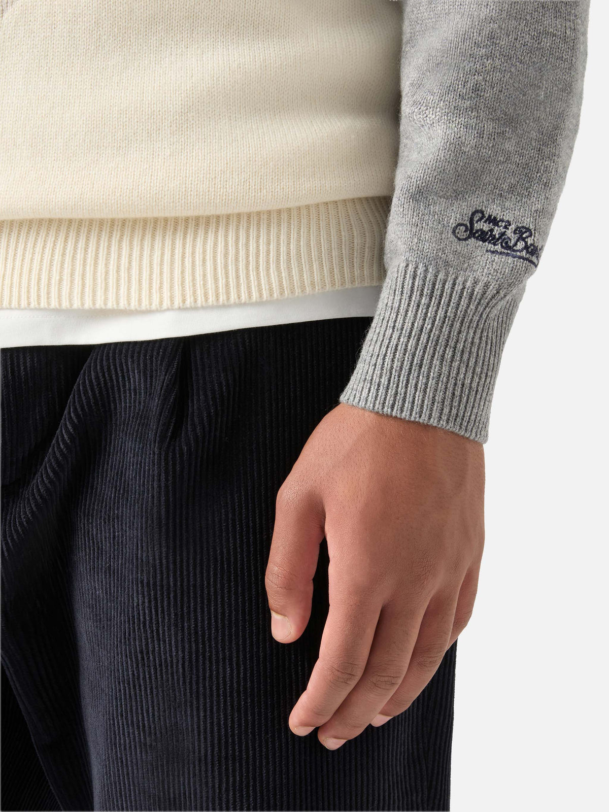 Crewneck-Strickpullover Grey Heron mit The End Intarsie 