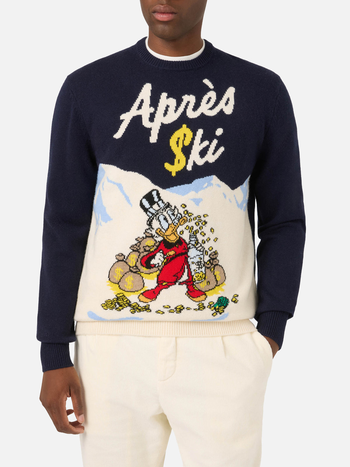 Pull col rond en maille Heron Navy blue avec intarsia Scrooge McDuck | Special edition 