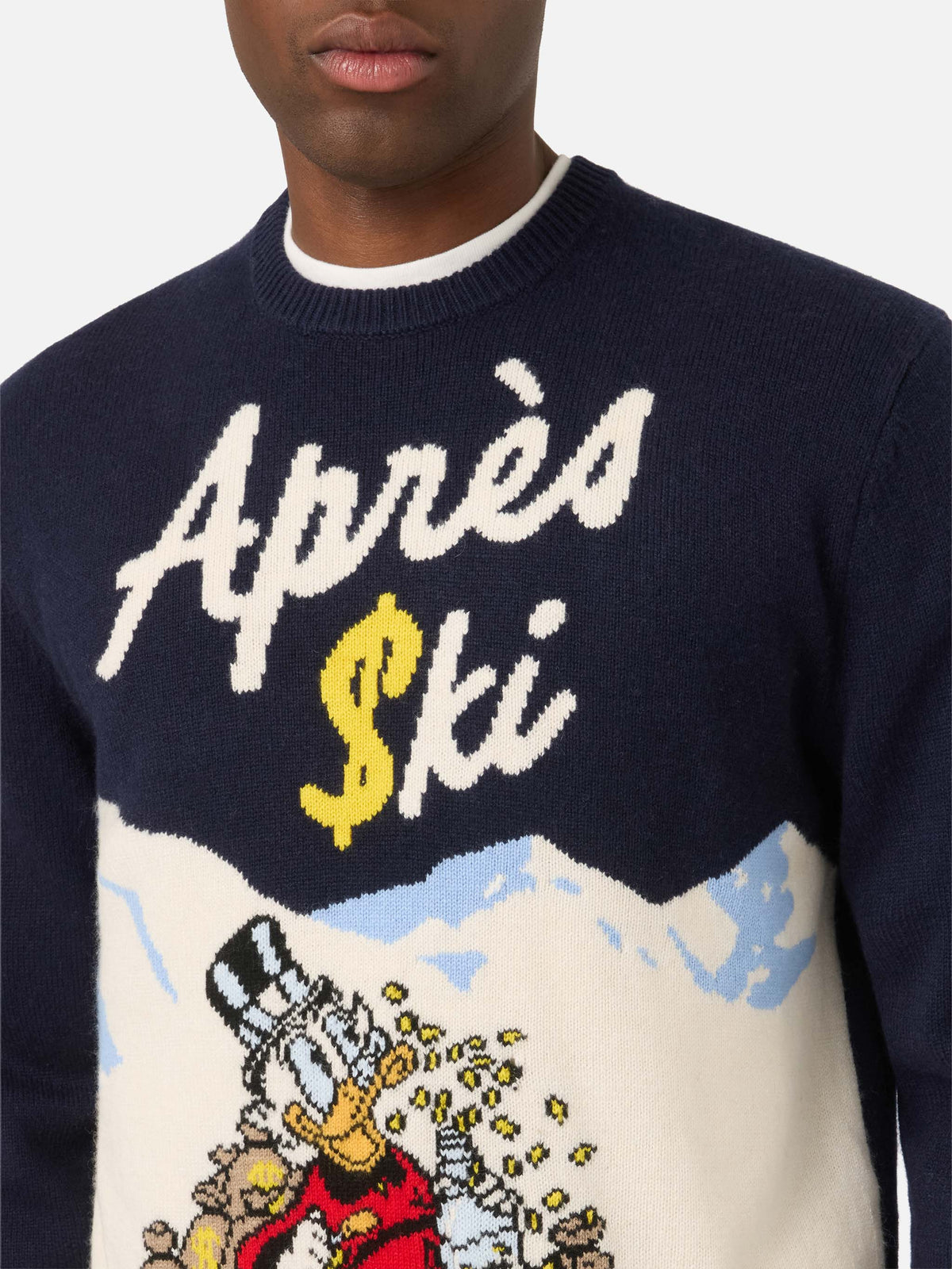 Pull col rond en maille Heron Navy blue avec intarsia Scrooge McDuck | Special edition 