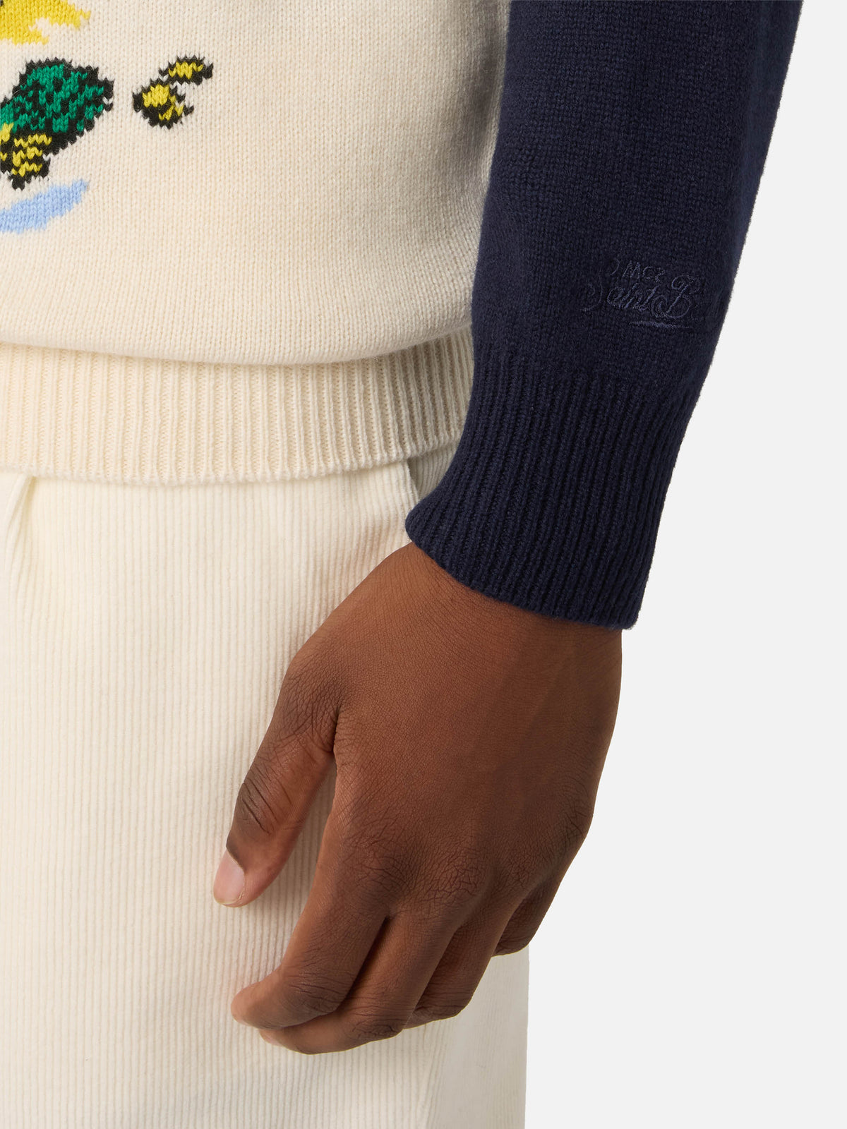 Pull col rond en maille Heron Navy blue avec intarsia Scrooge McDuck | Special edition 