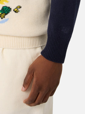 Pull col rond en maille Heron Navy blue avec intarsia Scrooge McDuck | Special edition 