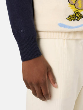 Pull col rond en maille Heron Navy blue avec intarsia Scrooge McDuck | Special edition 
