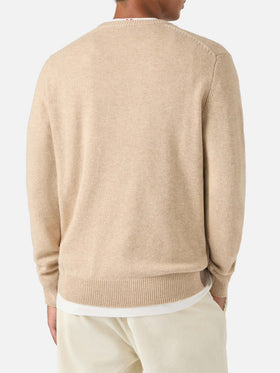 Beige Heron crewneck knit with Cortina intarsia
