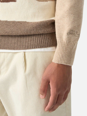 Beige Heron crewneck knit with Cortina intarsia
