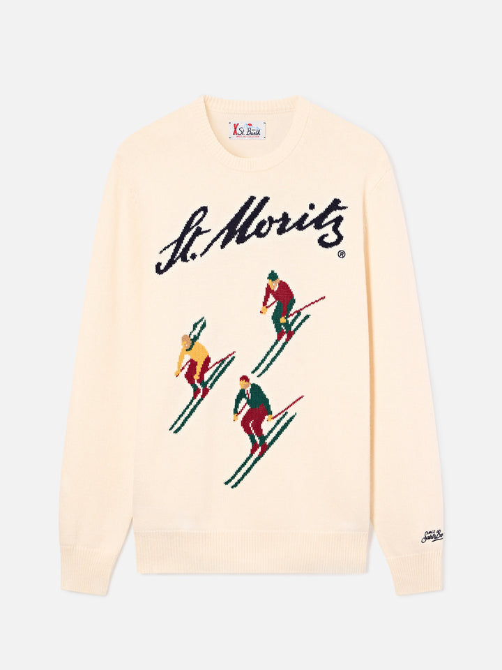 Maglia girocollo Heron grigia con intarsio St. Moritz | Special edition