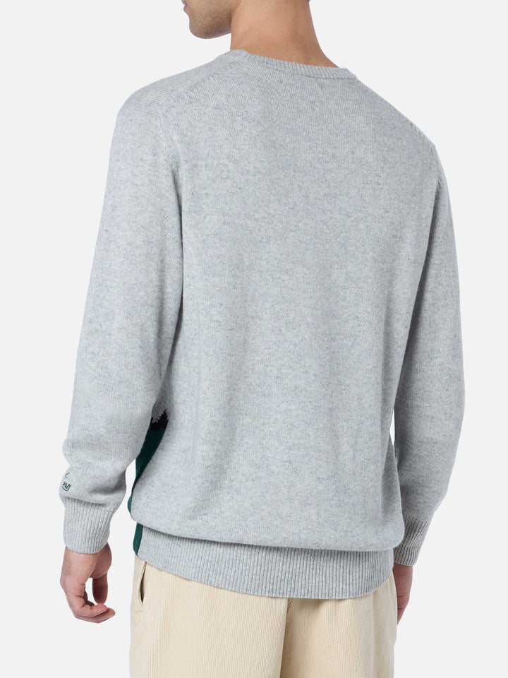 Man gray sweater Heron with Zermatt cable postcard print