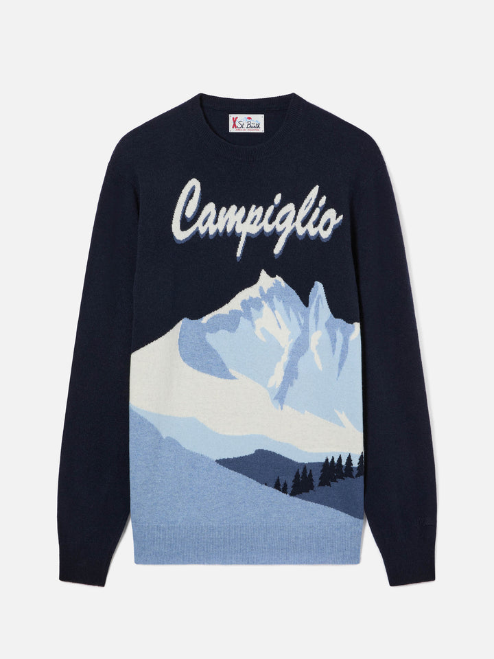 Marineblauer blue Heron Rundhals-Strickpullover mit Campiglio-Intarsie 