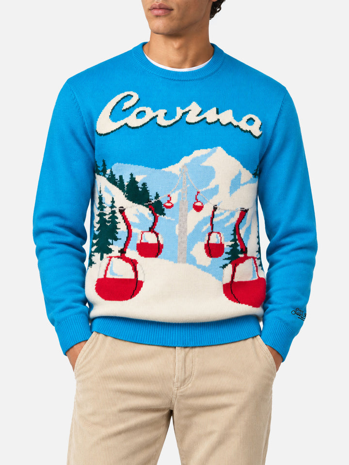Heron crewneck sweater with Courma postcard jacquard