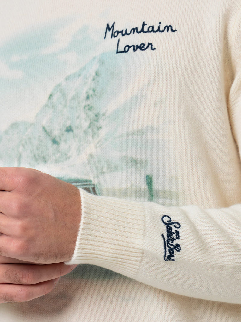 Weißer Pullover für Herren Heron mit Jacquard-Print Mountain Lover