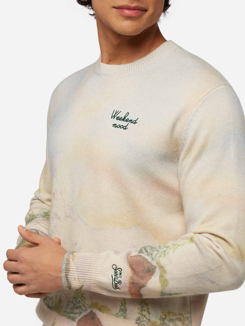 Maglione girocollo Heron con stampa paesaggio e ricamo Weekend mood