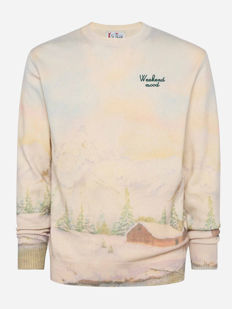 Maglione girocollo Heron con stampa paesaggio e ricamo Weekend mood