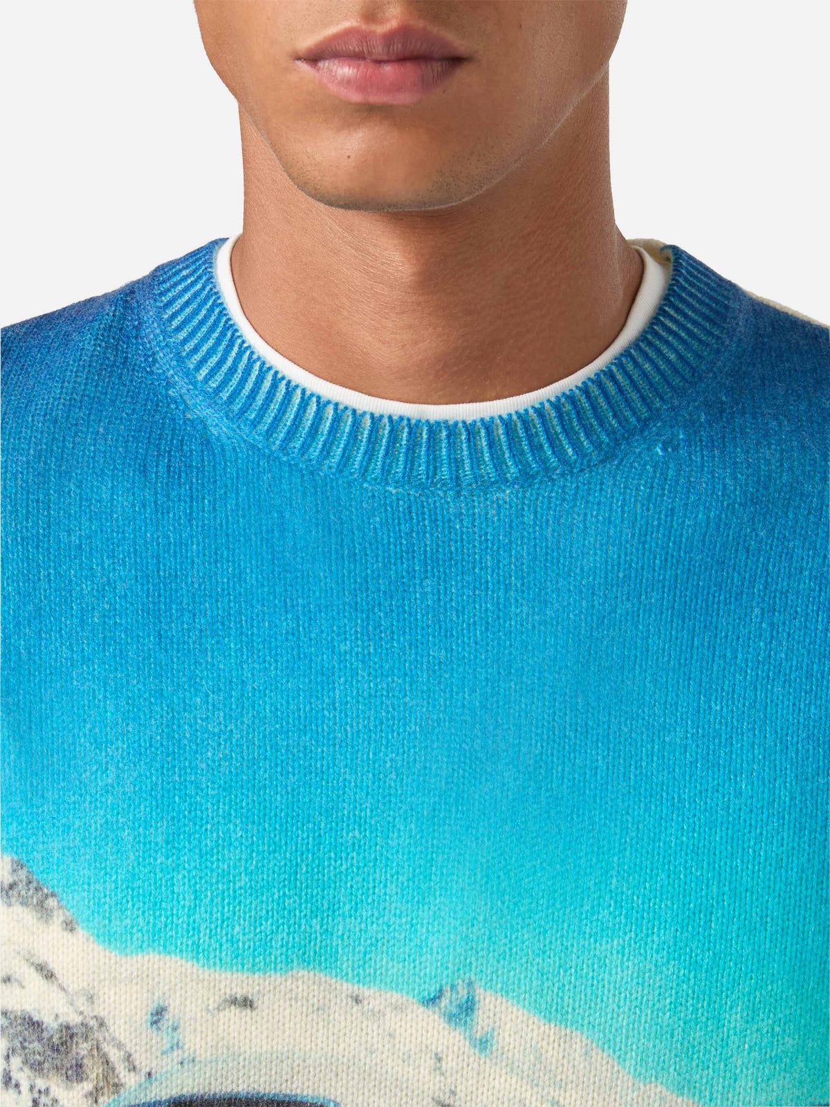 Grey Heron wool and cashmere blend crewneck with private jet intarsia and embroidery | Special edition