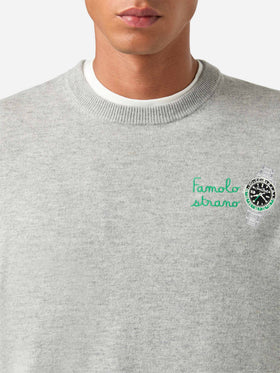 Grey Heron Light wool and cashmere blend crewneck with Famola Strana embroidery