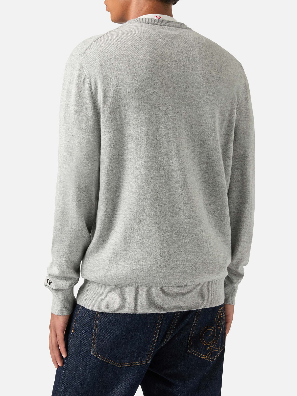 Grey Heron Light wool and cashmere blend crewneck with Famola Strana embroidery