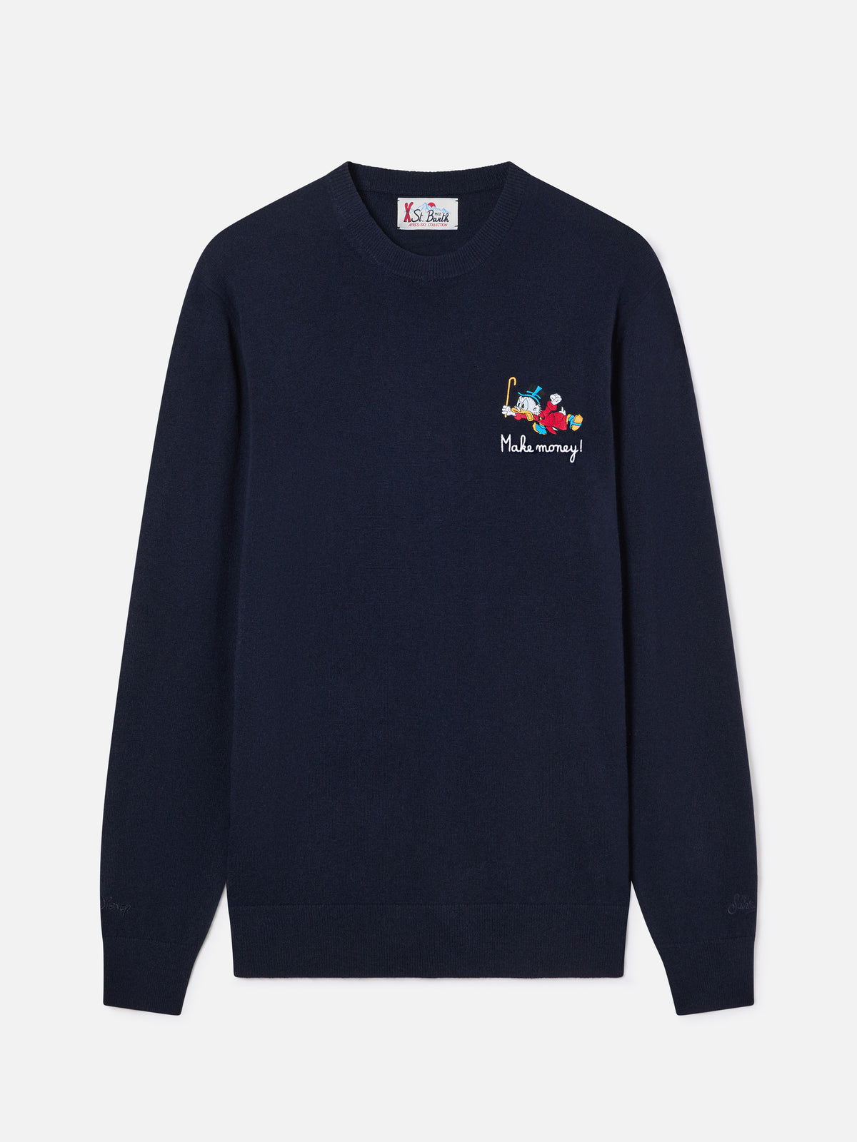 Navy blue Heron Light wool and cashmere blend crewneck with Scrooge McDuck embroidery | Special edition