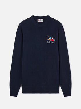 Navy blue Heron Light wool and cashmere blend crewneck with Scrooge McDuck embroidery | Special edition