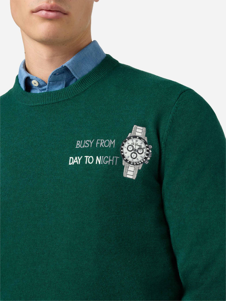 Crewneck sweater Heron Light with Busy from day to night embroidery