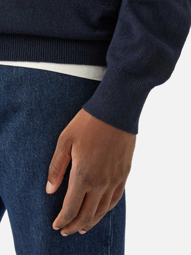 Jersey de cuello redondo Navy blue Heron en mezcla ligera de lana y cachemir con bordado Non Voglio Mica La Luna 