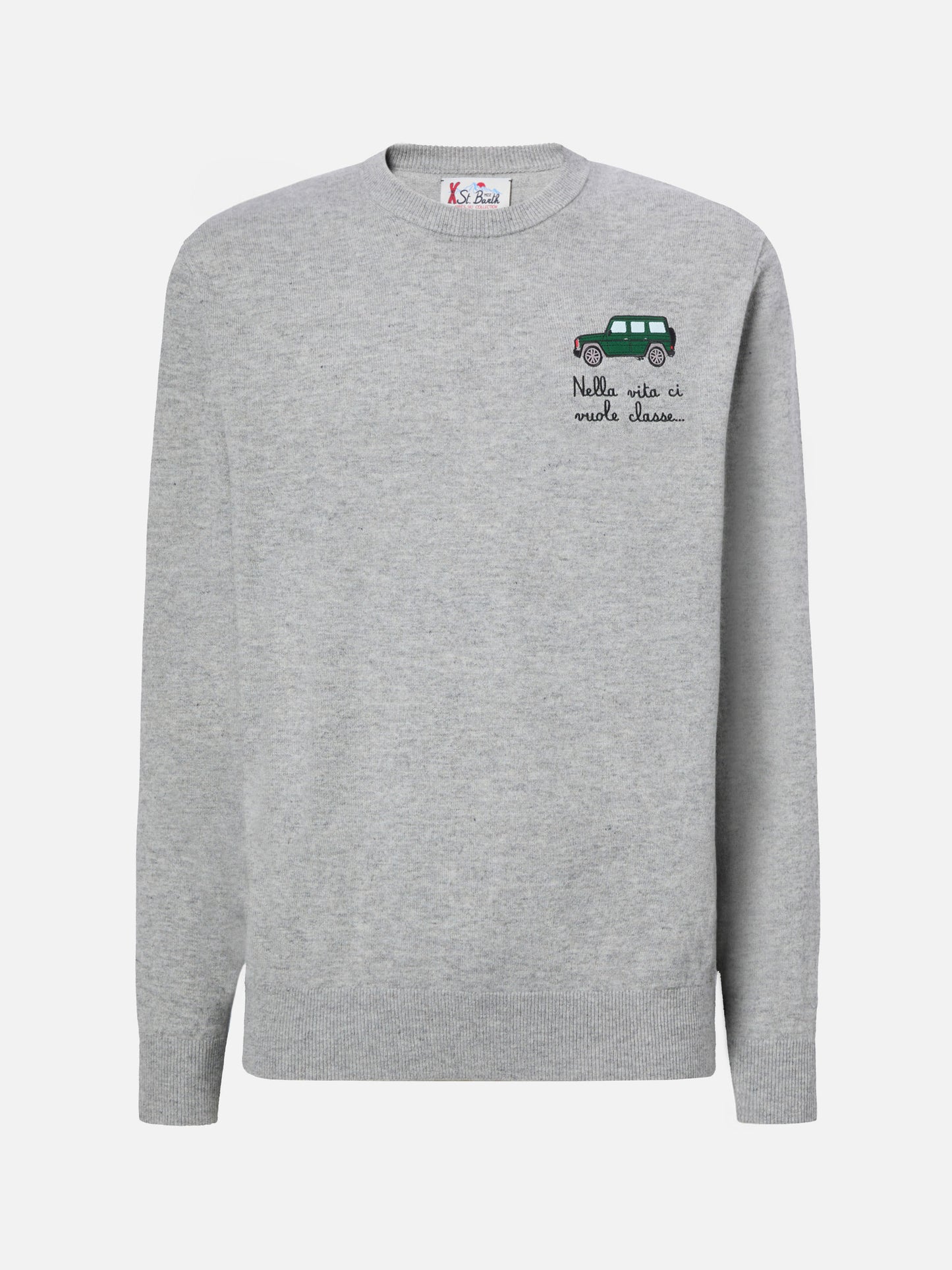Crewneck sweater Heron Light with Nella vita ci vuole classe embroidery