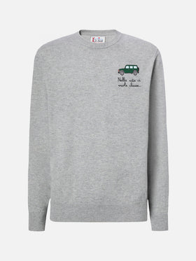 Crewneck sweater Heron Light with Nella vita ci vuole classe embroidery