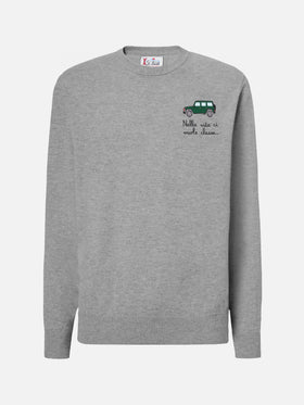 Crewneck sweater Heron Light with Nella vita ci vuole classe embroidery