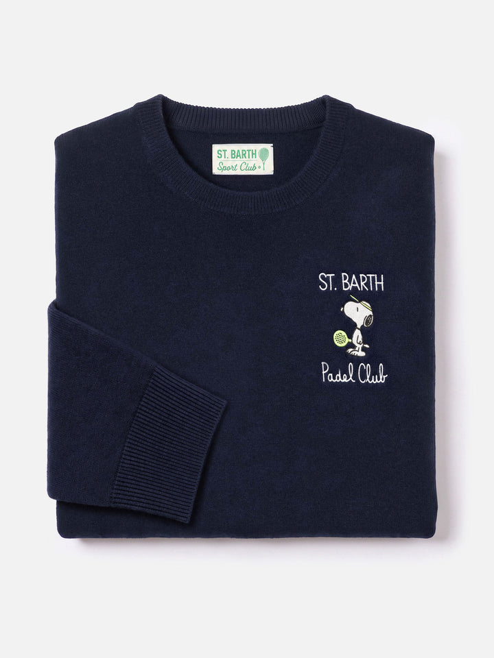 Navy blue Heron Light crewneck sweater with Snoopy padel club heart embroidery | Special edition