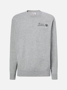 Crewneck sweater Heron Light with Il mare d'inverno embroidery