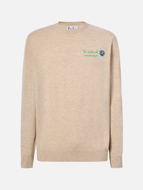 Crewneck sweater Heron Light with Va tutto al contrario embroidery