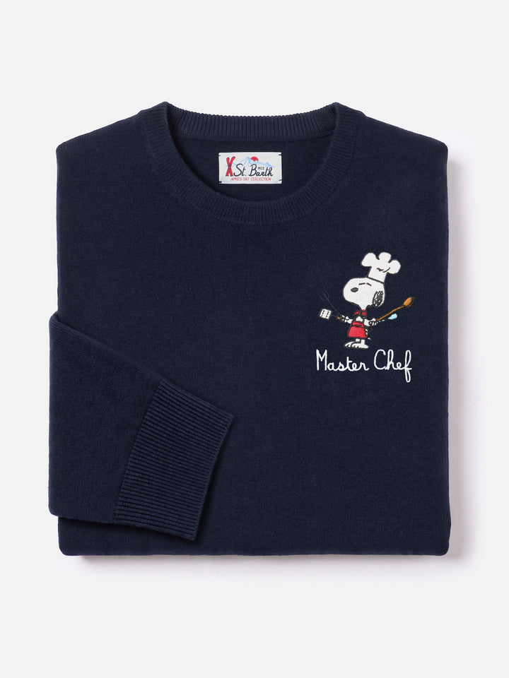Navy blue Heron Light wool and cashmere blend crewneck with Snoopy Master Chef embroidery | Special edition