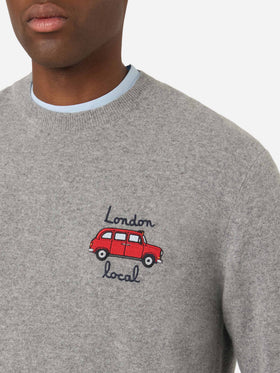 Maglia girocollo Heron Light grigia in misto lana e cashmere con ricamo Mini | Special edition