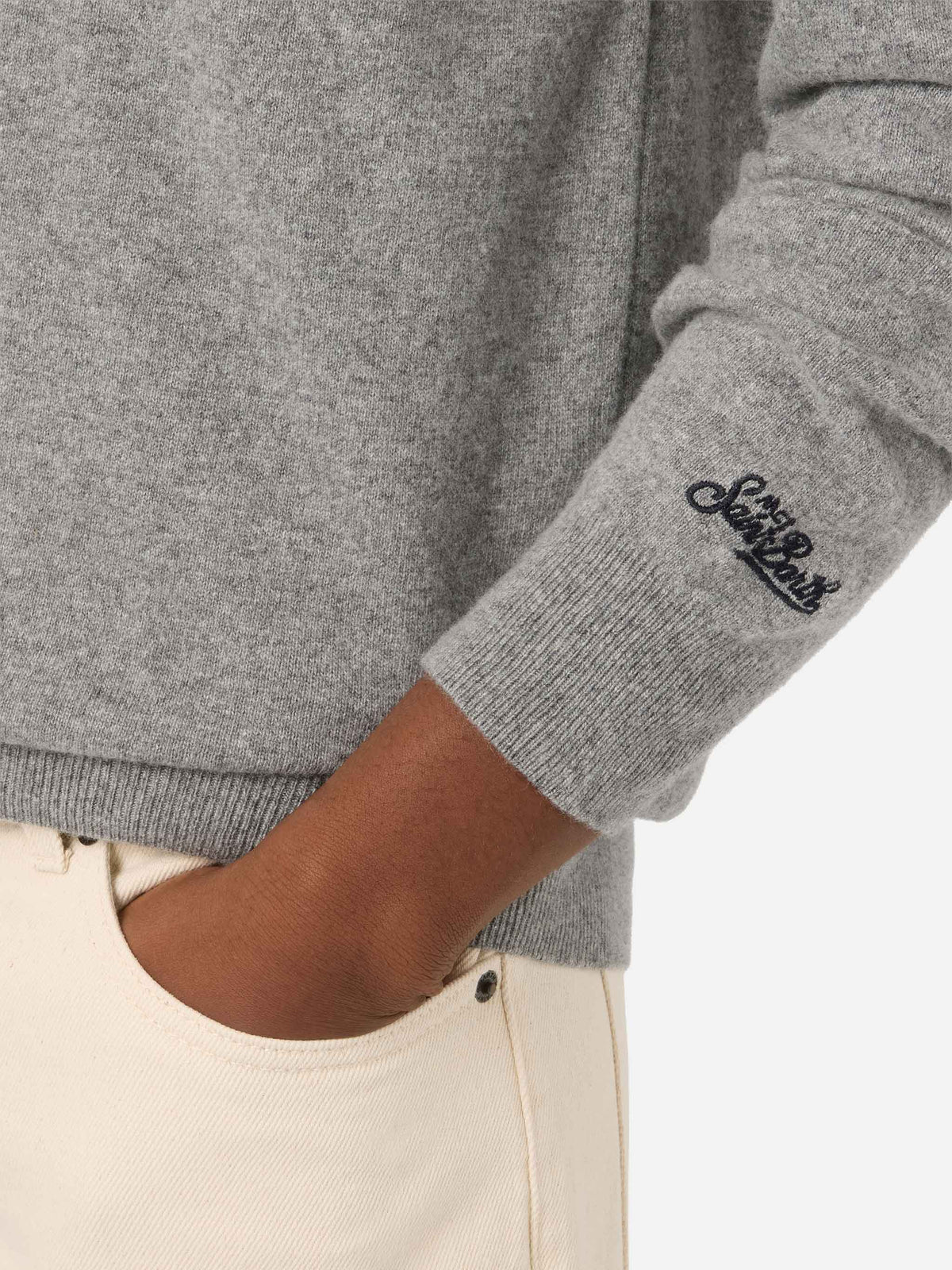 Maglia girocollo Heron Light grigia in misto lana e cashmere con ricamo Mini | Special edition