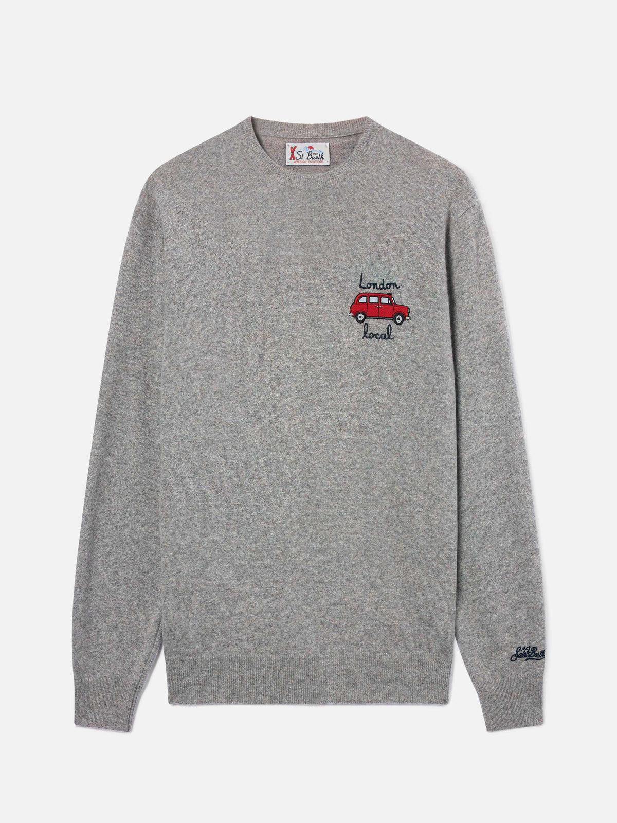 Grey Heron Pull ras-du-cou en mélange de laine légère et cachemire avec broderie Mini | Special edition 