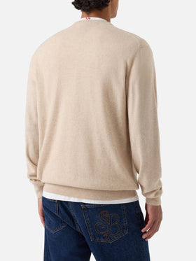 Beige Heron Light wool and cashmere blend crewneck with Amica Chips embroidery | Special edition