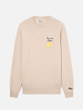 Beige Heron Light wool and cashmere blend crewneck with Amica Chips embroidery | Special edition