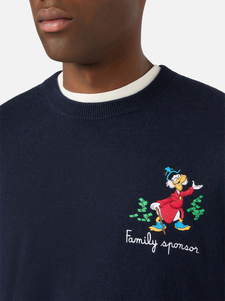 Navy blue Heron Light wool and cashmere blend crewneck with Scrooge McDuck embroidery | Special edition
