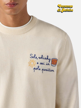Crewneck sweater Heron Light with Sole, wishky e sei in pole position! embroidery | VACANZE DI NATALE SPECIAL EDITION